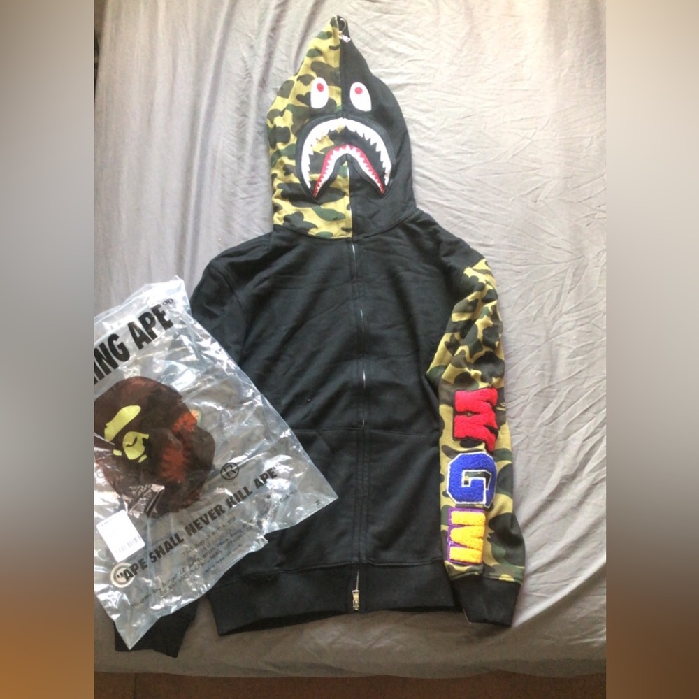 BAPE Full Zip Hoodie Shark Color Camo BLACK